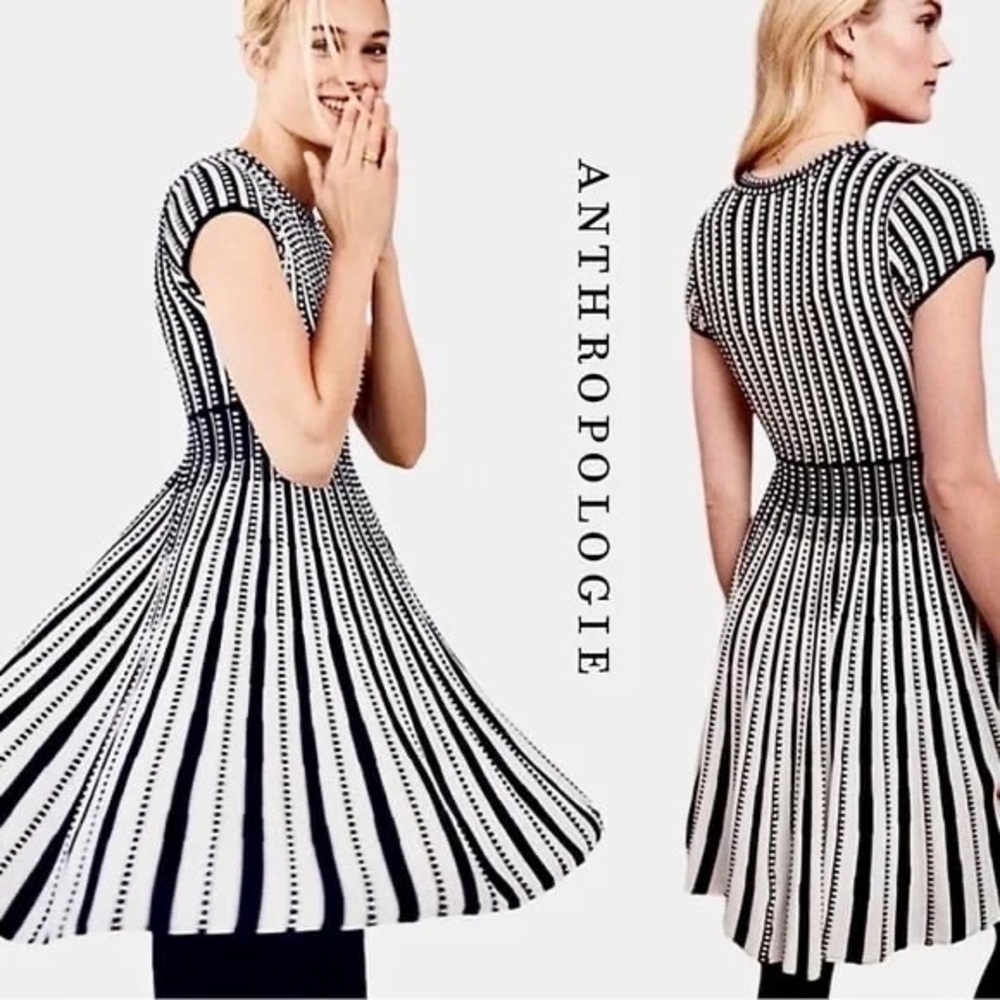 Maeve by Anthropologie Black & White Striped Sweater Dress - XS